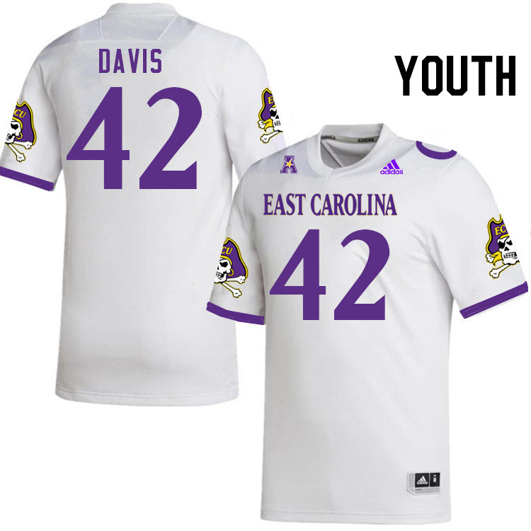 Youth #42 Julien Davis ECU Pirates College Football Jerseys Stitched Sale-White - Click Image to Close